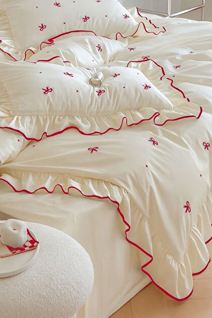 Red Ribbon 100% Cotton Duvet Cover Set