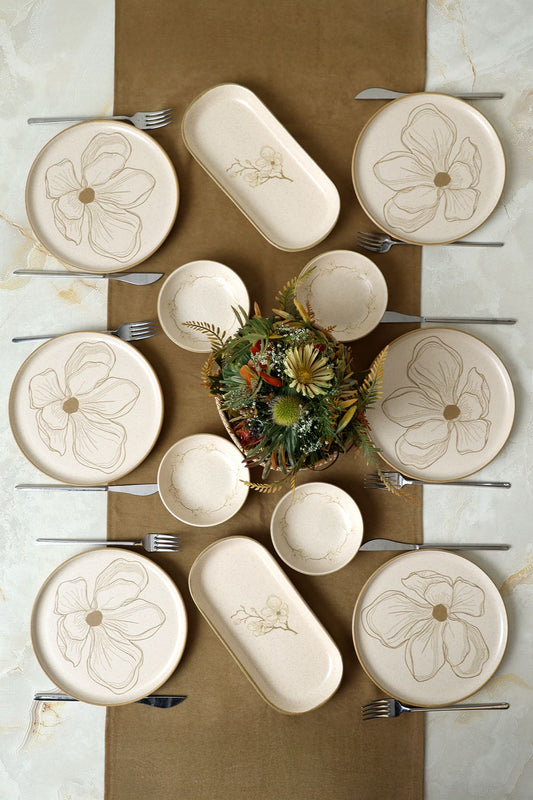 Taupe Bloom Breakfast Set 12 Pieces for 6 People