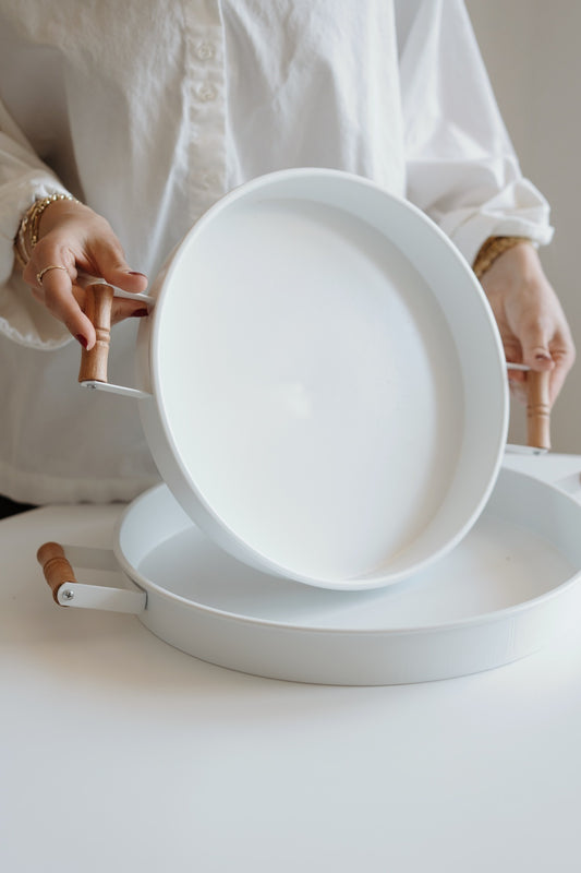 2 Piece Set Wooden Handle Galvanized Metal Trays