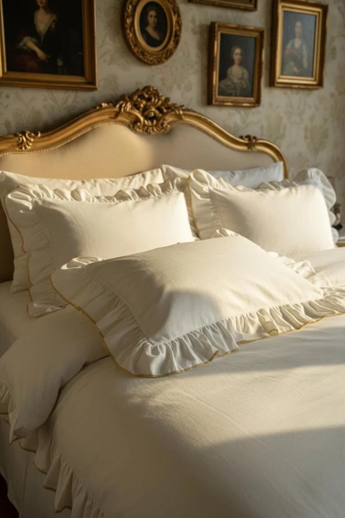 Serena Ruffle Duvet Cover Set – Ivory & Gold