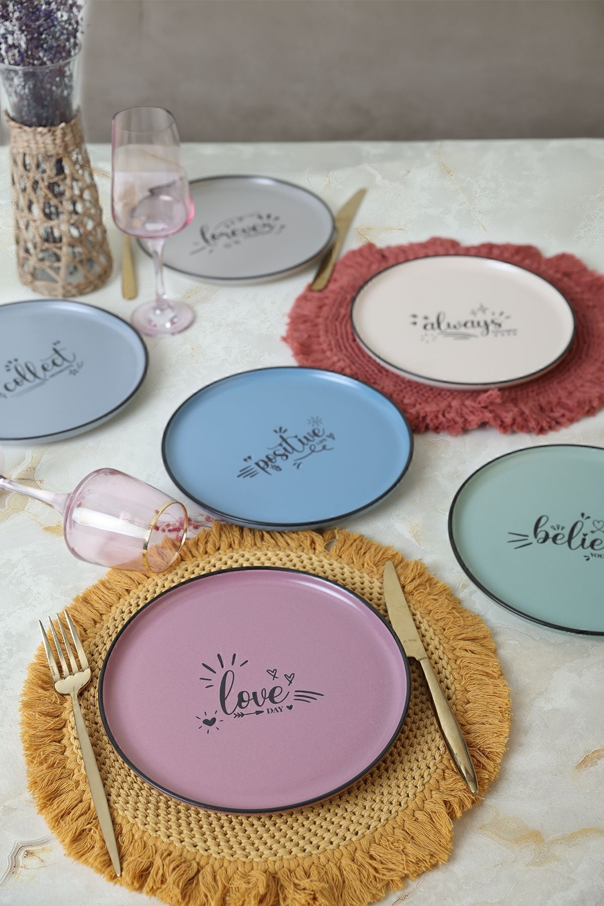 Rainbow Motto Nordic Cake Plate 22 cm 6 Pieces