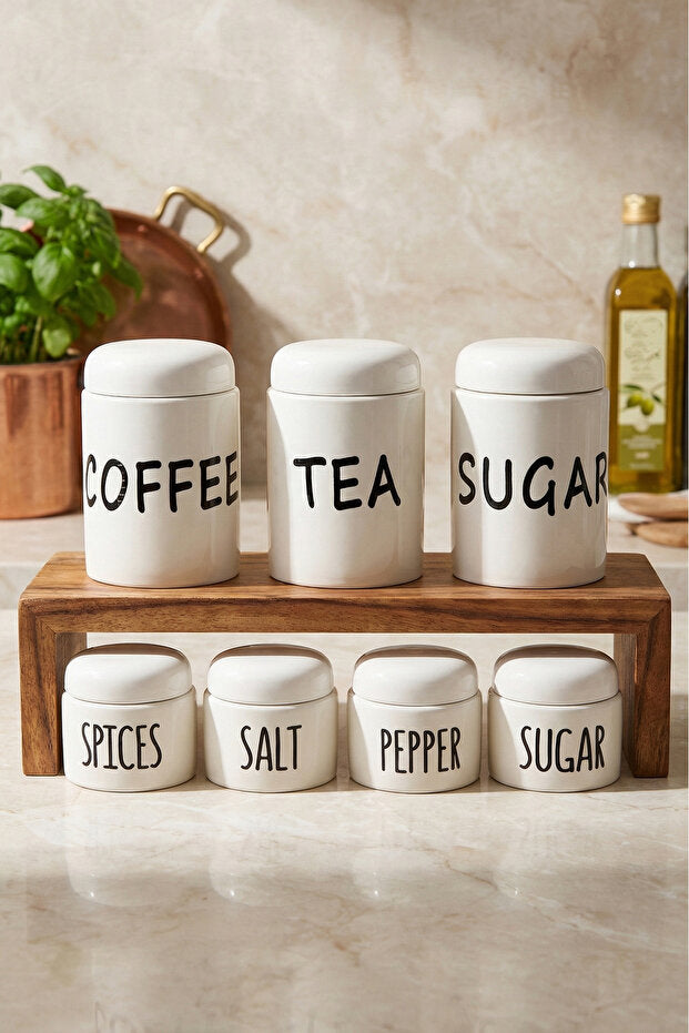 Francesco 7 Piece White Porcelain Spice Jar Set