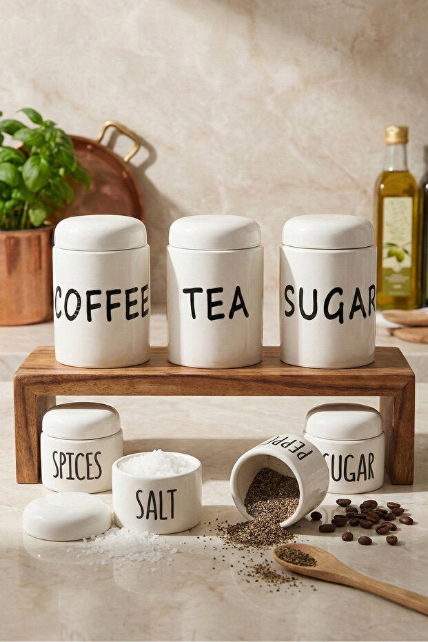 Francesco 7 Piece White Porcelain Spice Jar Set