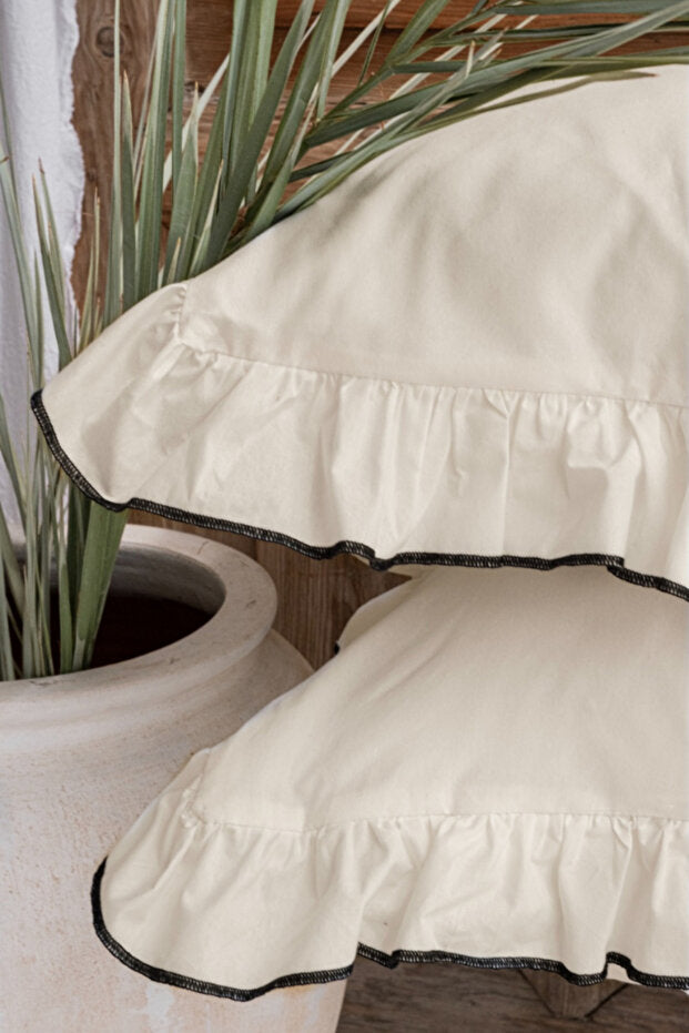 Noir Ruffle Overlock 100% Cotton Duvet Cover Set