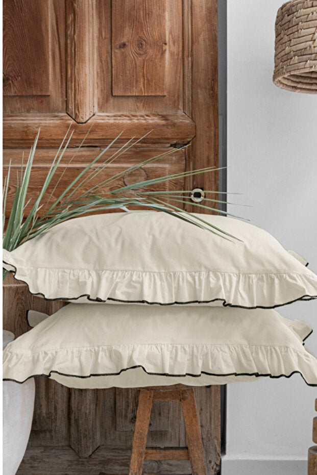 Noir Ruffle Overlock 100% Cotton Duvet Cover Set