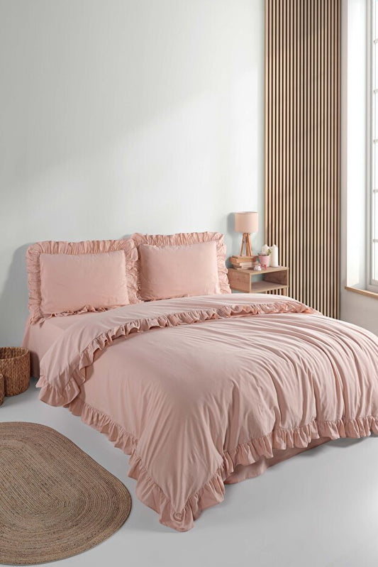 Soft Cotton Sheri Ruffle 100% Cotton Double Duvet Cover Set