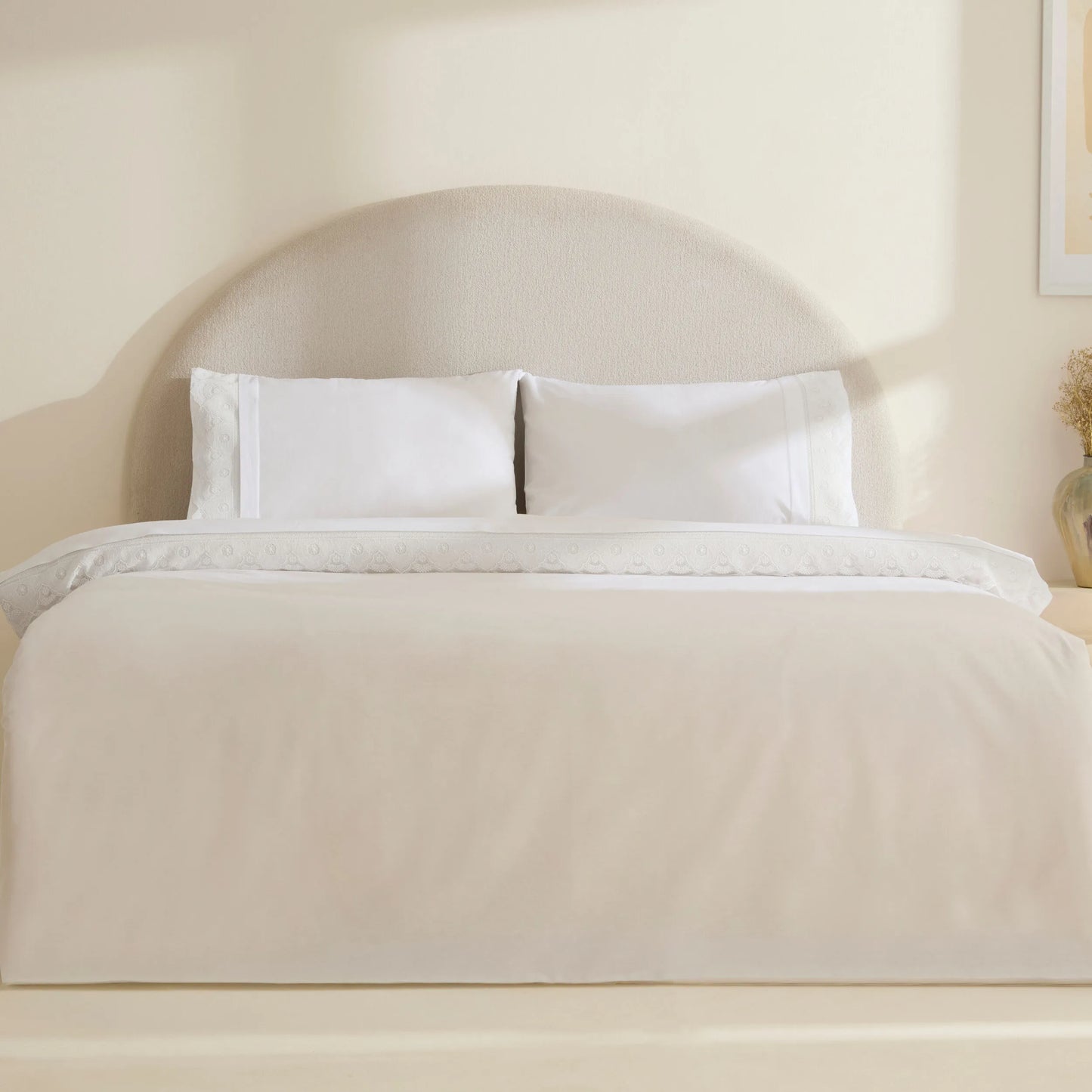 Teora 100% Cotton Lace Double Duvet Cover Set White