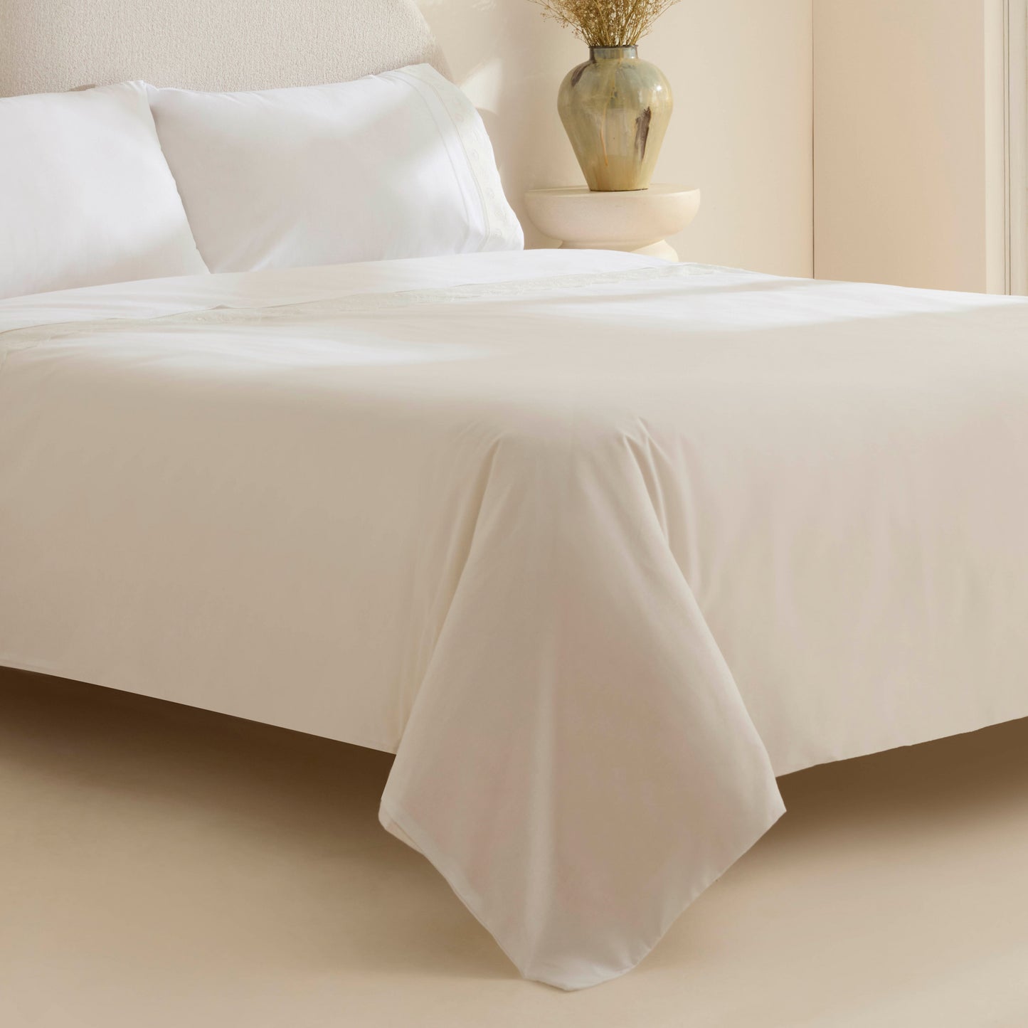 Teora 100% Cotton Lace Double Duvet Cover Set White