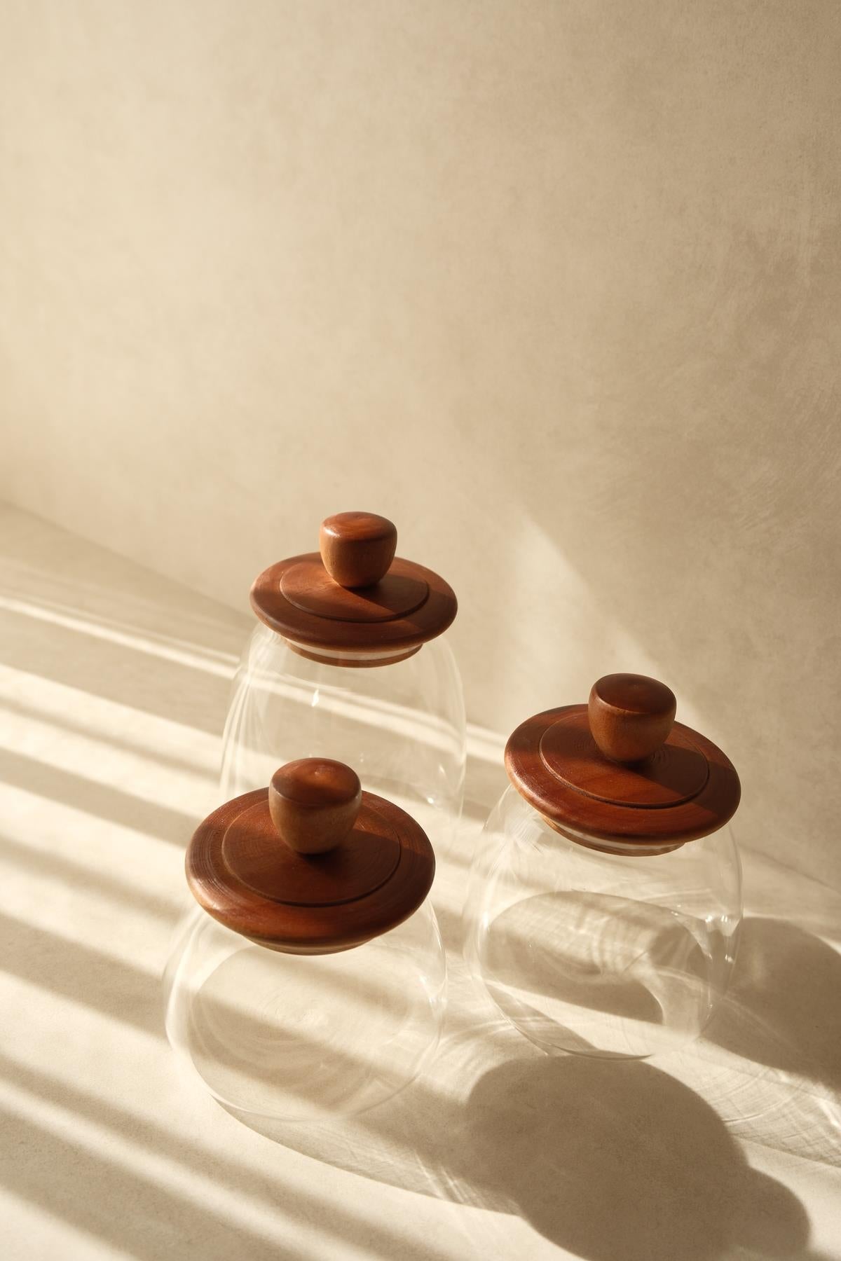 Conical Acacia Glass Storage Jar