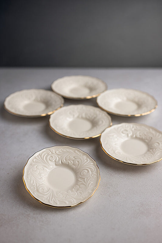 Porcelain Tea Saucer Set of 6 - Gold
