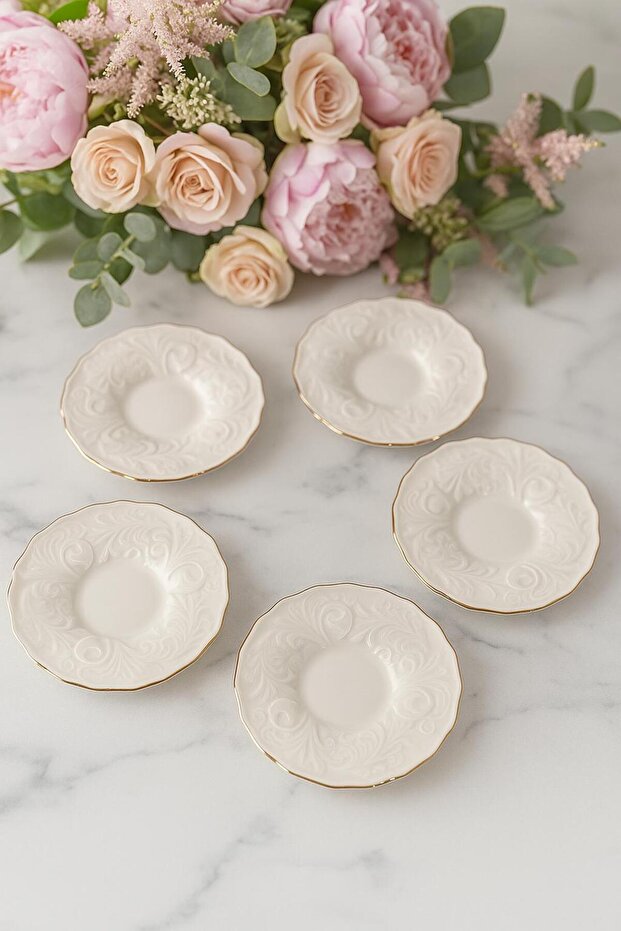 Porcelain Tea Saucer Set of 6 - Gold