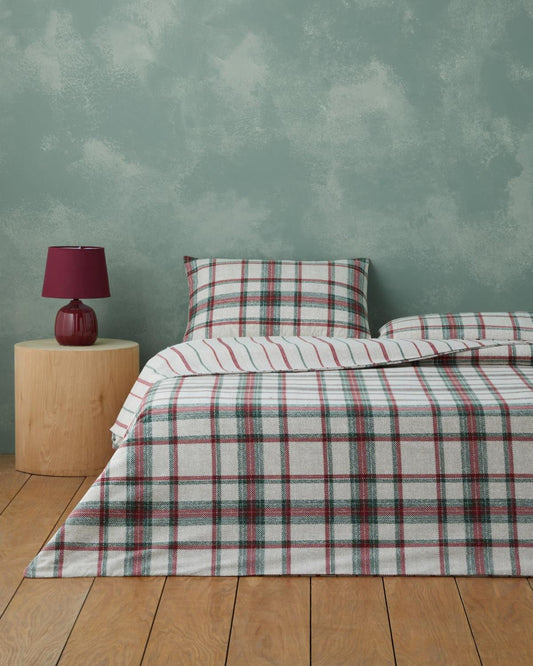 Winter Check Flannel Double Duvet Cover Set 200x220 cm Green – Red